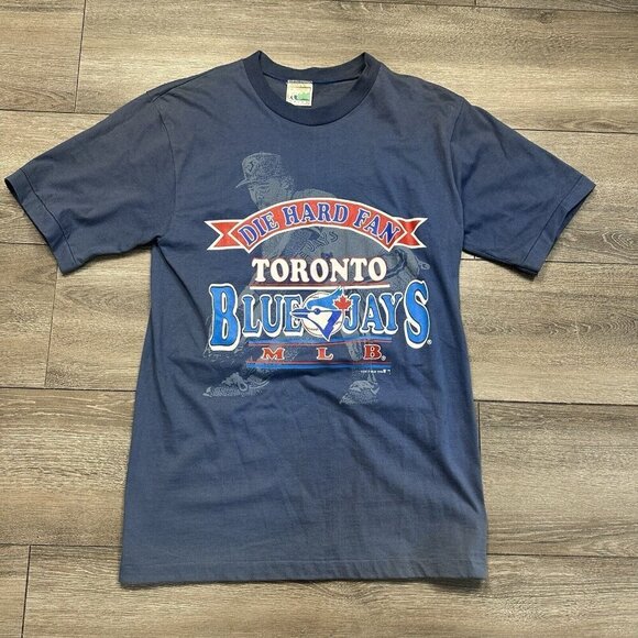 Vintage 90s Toronto Blue Jays Die Hard Fan Oversized Shirt Blue Size Small 1992 - Picture 1 of 7
